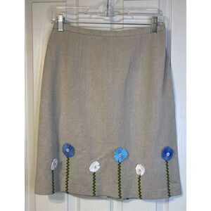 Harve Benard Vintage Linen Blend Skirt Sz 8 Flower Appliqué Accents Y2K 1990’s